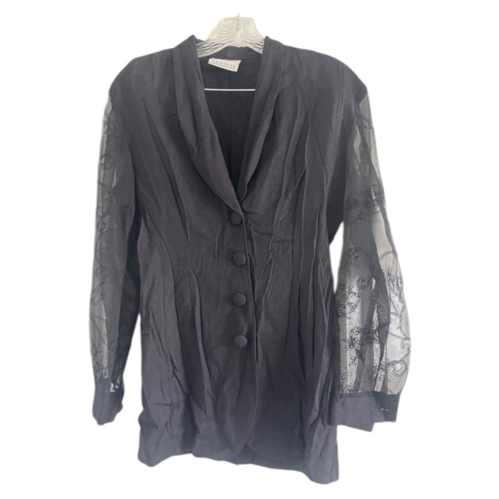 GRANITE Junior’s Black‎ Sheer Long Sleeve 4 Button Blazer Blouse-Size 5